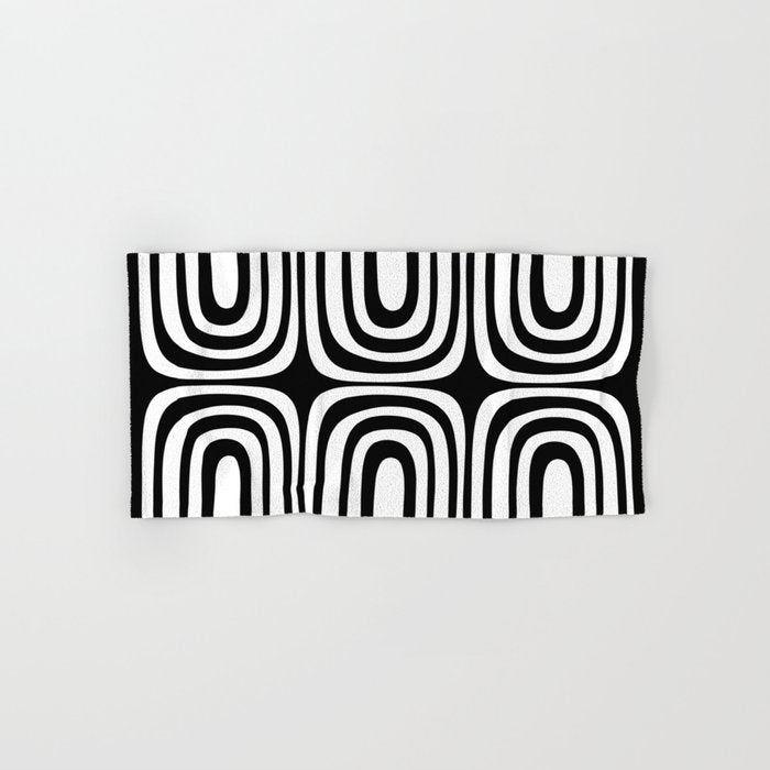 Midcentury Modern Confaab Abstract Pattern in Black and White Bath Towel Gallery Image 1