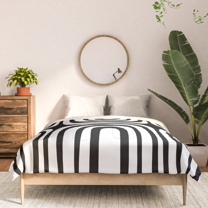 Midcentury Modern Confaab Abstract Pattern in Black and White Comforter Gallery Image 3