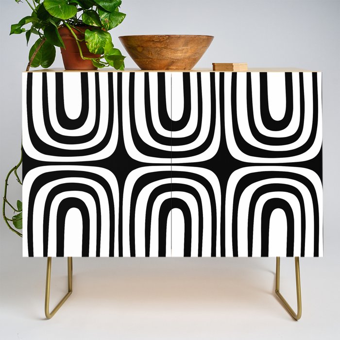 Midcentury Modern Confaab Abstract Pattern in Black and White Credenza Gallery Image 1