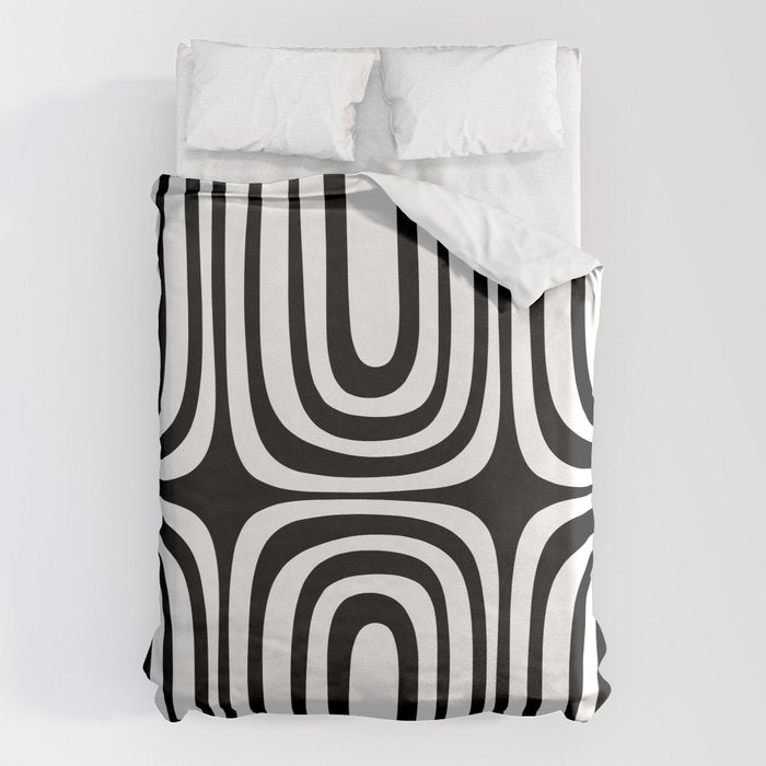 Midcentury Modern Confaab Abstract Pattern in Black and White Duvet Cover Gallery Image 6