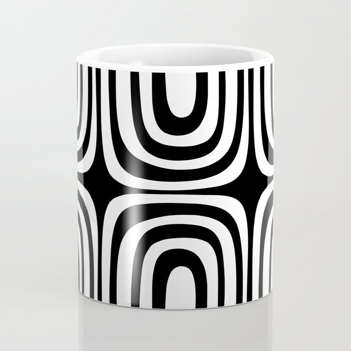 Midcentury Modern Confaab Abstract Pattern in Black and White Coffee Mug Gallery Image 4