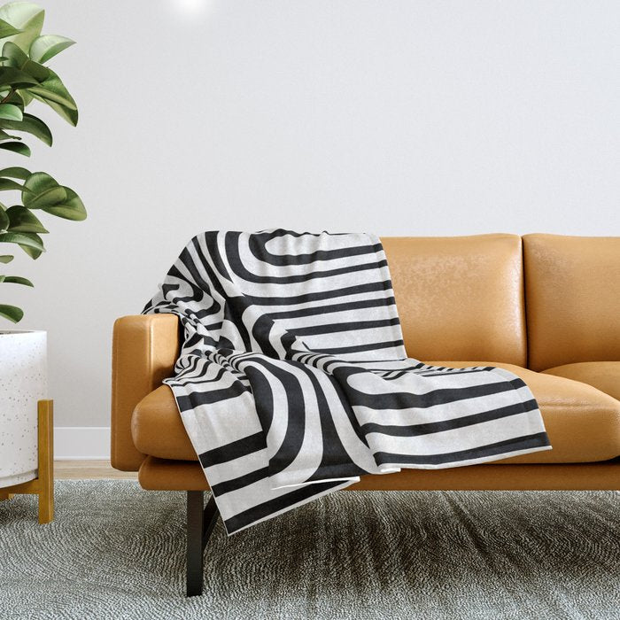 Midcentury Modern Confaab Abstract Pattern in Black and White Throw Blanket Gallery Image 1