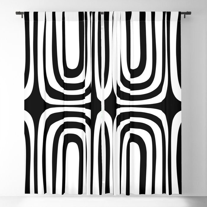 Midcentury Modern Confaab Abstract Pattern in Black and White Window Curtain Gallery Image 5