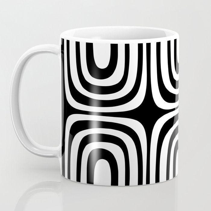 Midcentury Modern Confaab Abstract Pattern in Black and White Coffee Mug Gallery Image 3