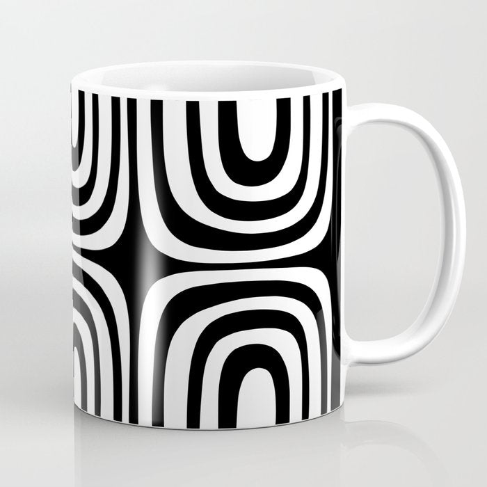 Midcentury Modern Confaab Abstract Pattern in Black and White Coffee Mug Gallery Image 1