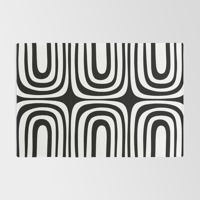 Midcentury Modern Confaab Abstract Pattern in Black and White Rug Gallery Image 2