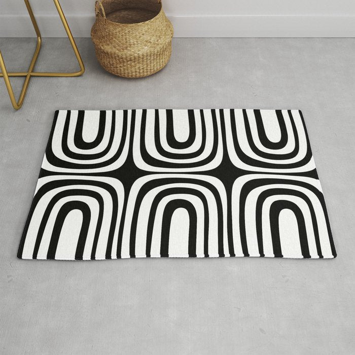Midcentury Modern Confaab Abstract Pattern in Black and White Rug Gallery Image 1