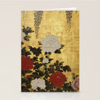 Vintage Japanese Floral Gold Leaf Screen With Wisteria and Peonies Stationery Card Gallery Image 2