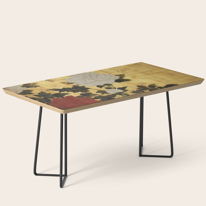 Vintage Japanese Floral Gold Leaf Screen With Wisteria and Peonies Coffee Table Gallery Image 1