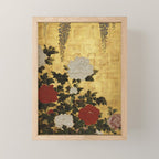 Vintage Japanese Floral Gold Leaf Screen With Wisteria and Peonies Mini Art Print Gallery Image 1