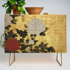 Vintage Japanese Floral Gold Leaf Screen With Wisteria and Peonies Credenza Gallery Image 1