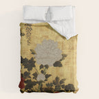 Vintage Japanese Floral Gold Leaf Screen With Wisteria and Peonies Duvet Cover Gallery Image 6