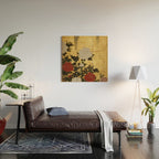 Vintage Japanese Floral Gold Leaf Screen With Wisteria and Peonies Wood Wall Art Gallery Image 2