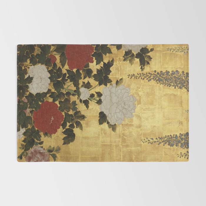 Vintage Japanese Floral Gold Leaf Screen With Wisteria and Peonies Rug Gallery Image 2