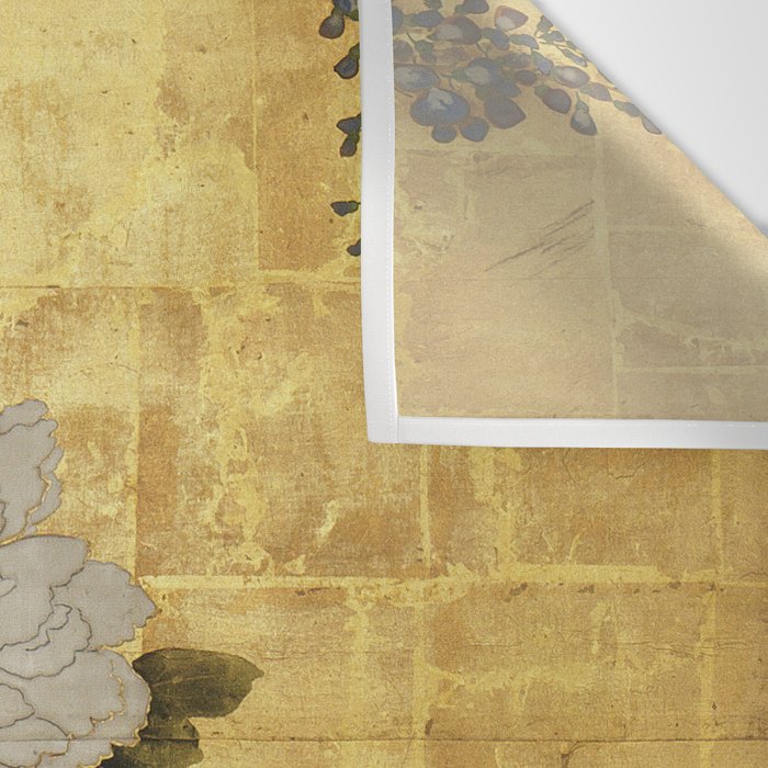 Vintage Japanese Floral Gold Leaf Screen With Wisteria and Peonies Wall Tapestry Gallery Image 3