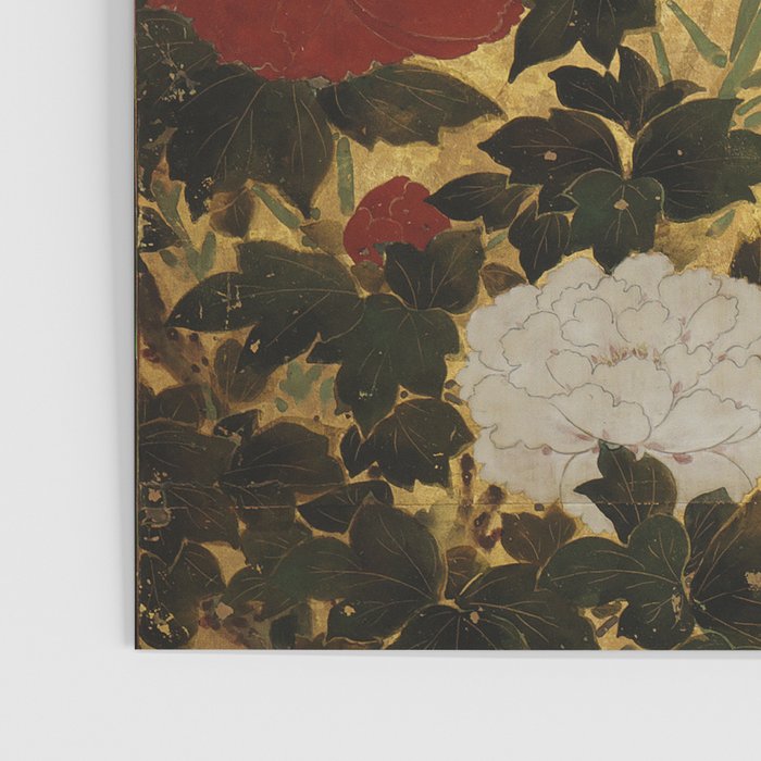 Vintage Japanese Floral Gold Leaf Screen With Wisteria and Peonies Poster Gallery Image 3