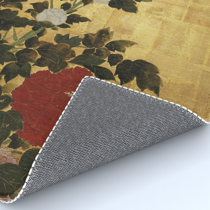 Vintage Japanese Floral Gold Leaf Screen With Wisteria and Peonies Rug Gallery Image 4