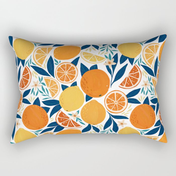 Citrus Fruits - Blue and Orange Rectangular Pillow Gallery Image 2