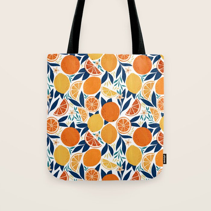 Citrus Fruits - Blue and Orange Tote Bag Gallery Image 1