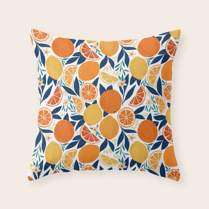 Citrus Fruits - Blue and Orange Throw Pillow Gallery Image 6