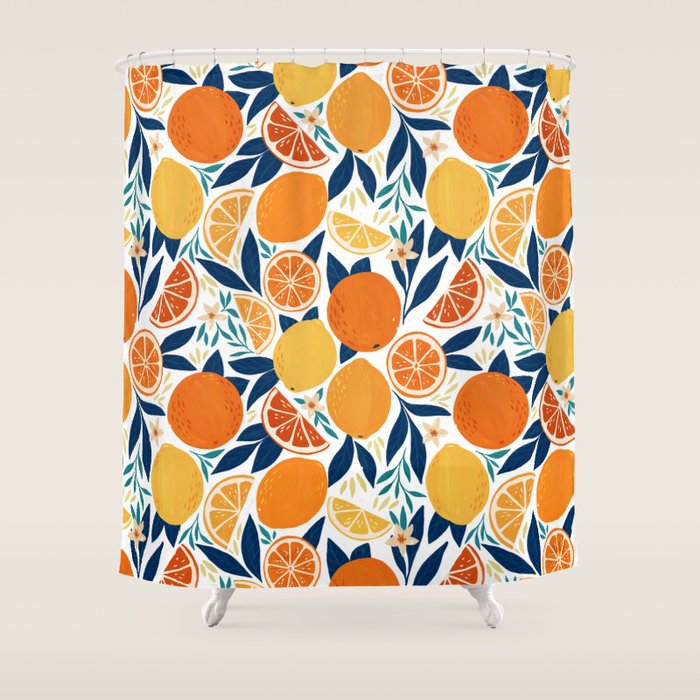 Citrus Fruits - Blue and Orange Shower Curtain Gallery Image 1