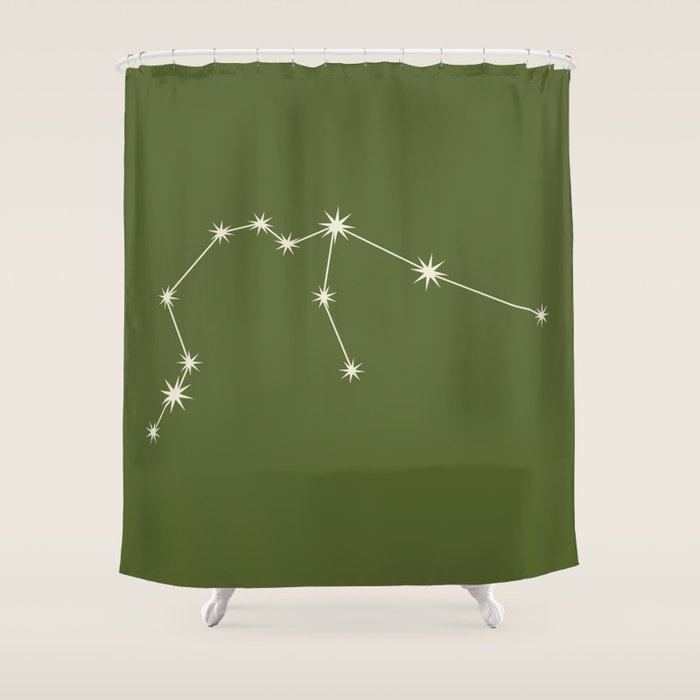 Aquarius Zodiac Star Constellation Line Art Olive Green Shower Curtain Gallery Image 1