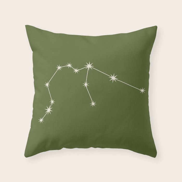 Aquarius Zodiac Star Constellation Line Art Olive Green Throw Pillow Gallery Image 6