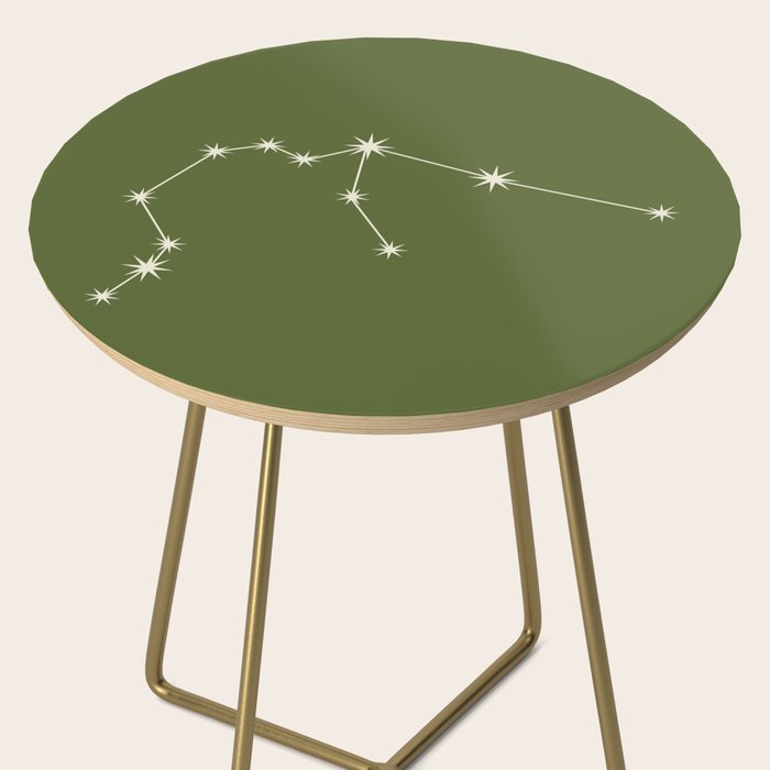 Aquarius Zodiac Star Constellation Line Art Olive Green Side Table Gallery Image 2