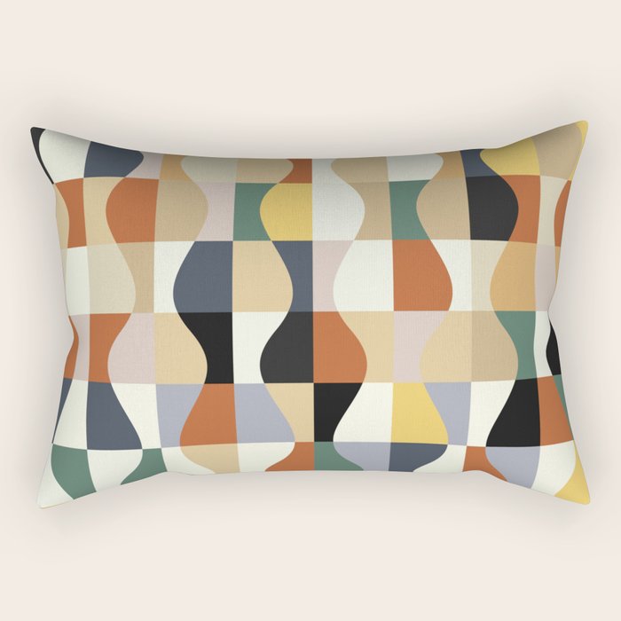Retro Neutral Wavy Checker Rectangular Pillow Gallery Image 1