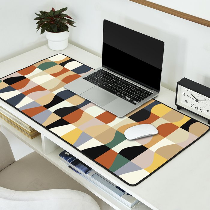 Retro Neutral Wavy Checker Desk Mat Gallery Image 2