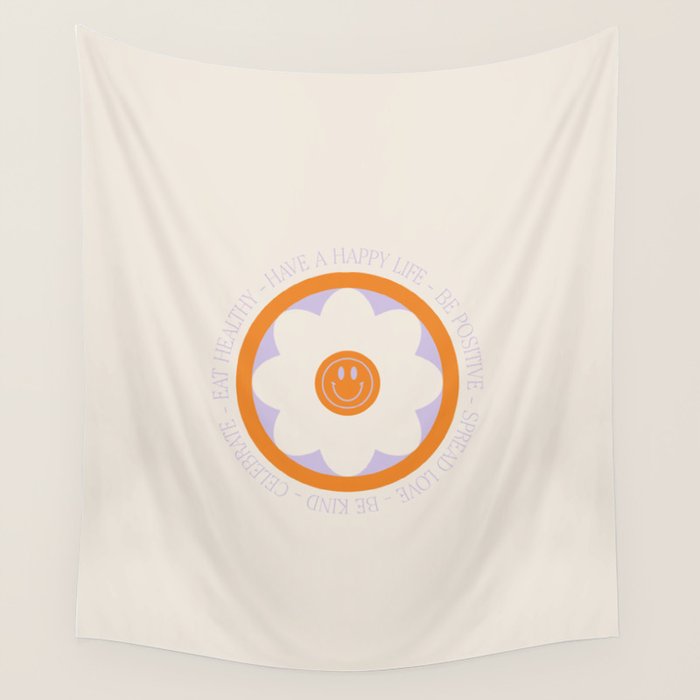 Have a Happy Life Lilac and Orange Wall Tapestry Gallery Image 4