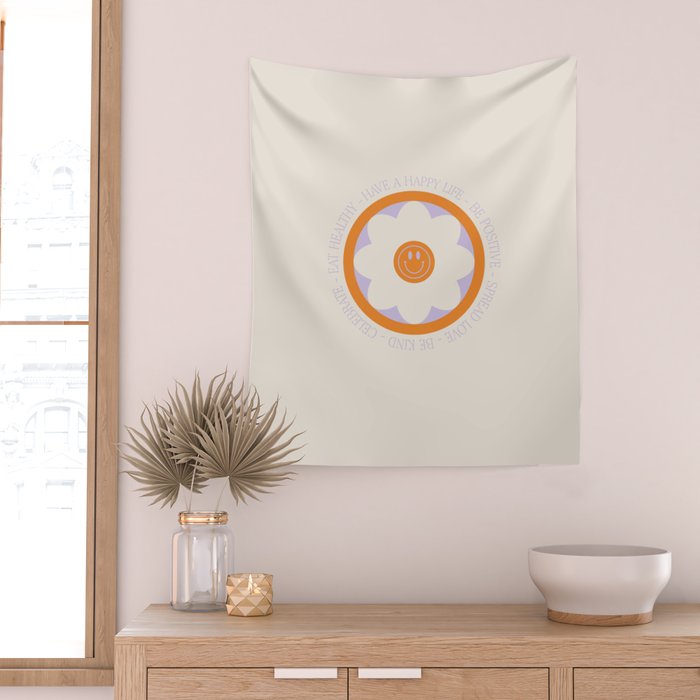 Have a Happy Life Lilac and Orange Wall Tapestry Gallery Image 2