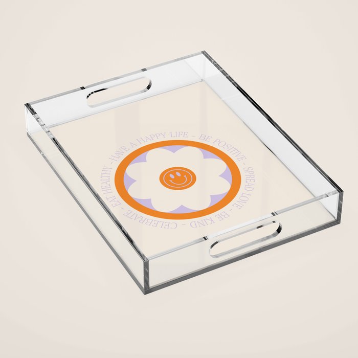 Have a Happy Life Lilac and Orange Acrylic Tray Gallery Image 1