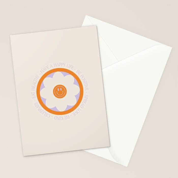 Have a Happy Life Lilac and Orange Stationery Card Gallery Image 2