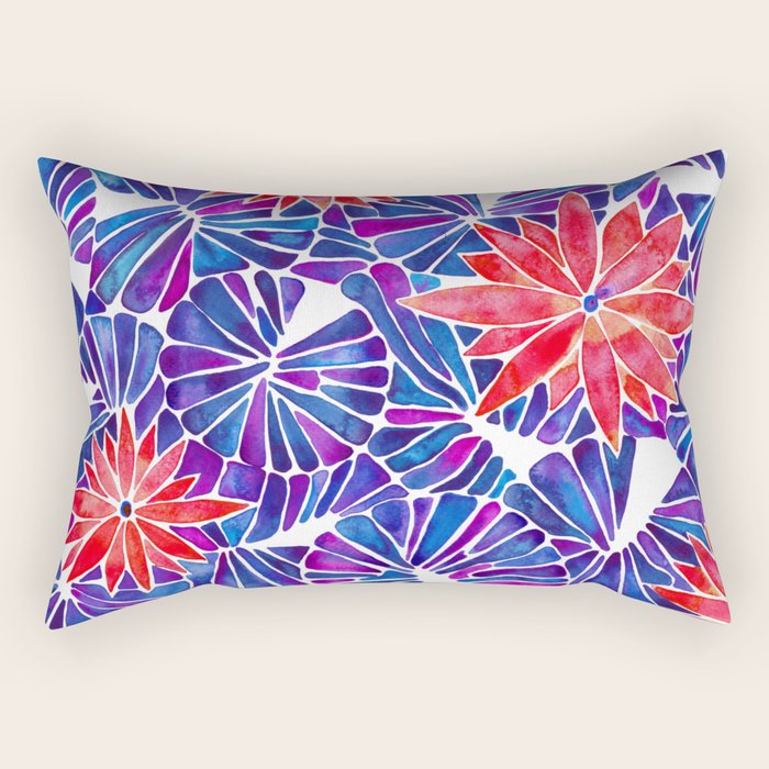 Water Lilies - Indigo & Red Palette Rectangular Pillow Gallery Image 1