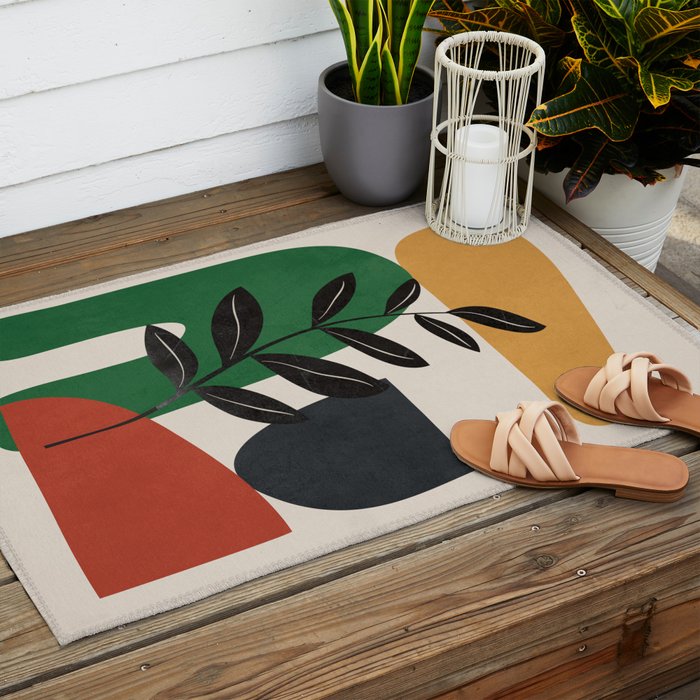 Modern Abstract Minimal Shapes Branches Art 5 Outdoor Rug Gallery Image 2
