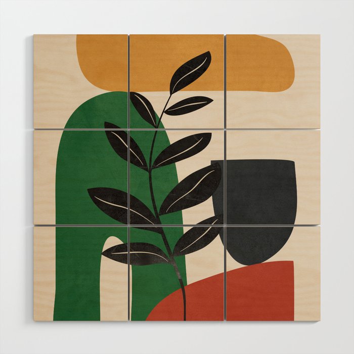 Modern Abstract Minimal Shapes Branches Art 5 Wood Wall Art Gallery Image 1