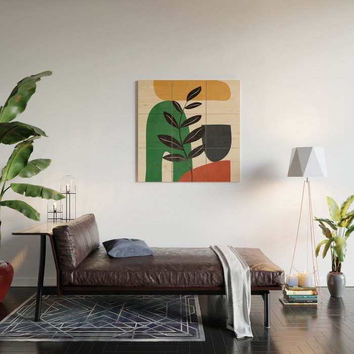 Modern Abstract Minimal Shapes Branches Art 5 Wood Wall Art Gallery Image 2