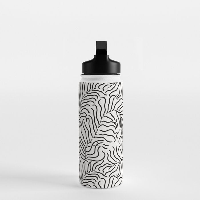 seamless pattern with graphic black leaves Water Bottle Gallery Image 3