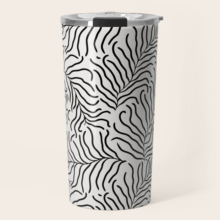 seamless pattern with graphic black leaves Travel Mug Gallery Image 1