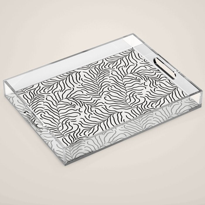 seamless pattern with graphic black leaves Acrylic Tray Gallery Image 1
