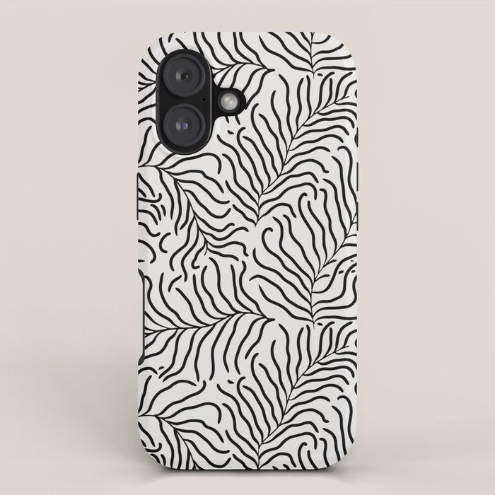 seamless pattern with graphic black leaves iPhone Case Gallery Image 1