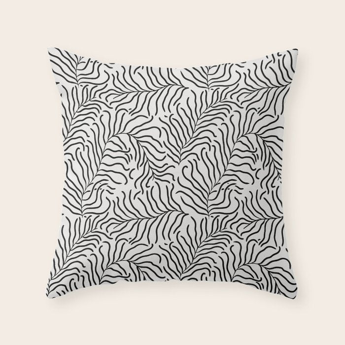 seamless pattern with graphic black leaves Throw Pillow Gallery Image 1