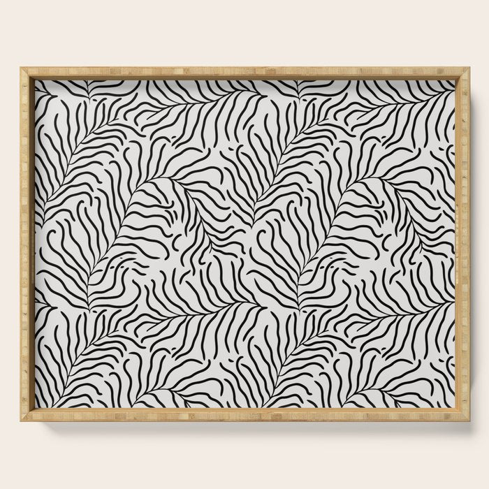seamless pattern with graphic black leaves Serving Tray Gallery Image 1