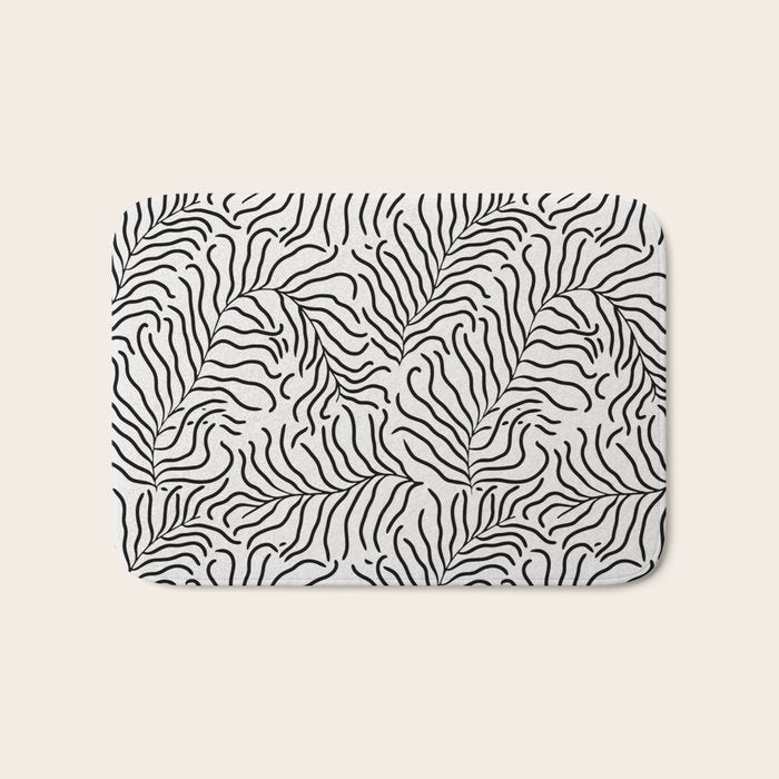 seamless pattern with graphic black leaves Bath Mat Gallery Image 1