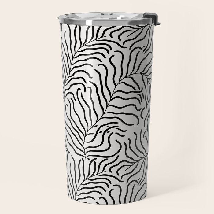 seamless pattern with graphic black leaves Travel Mug Gallery Image 2