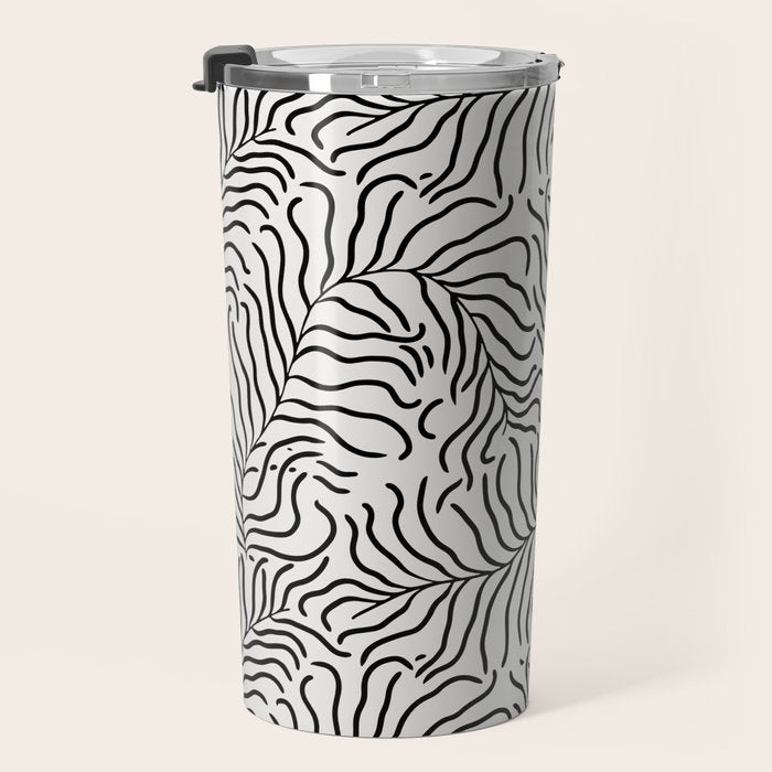 seamless pattern with graphic black leaves Travel Mug Gallery Image 3