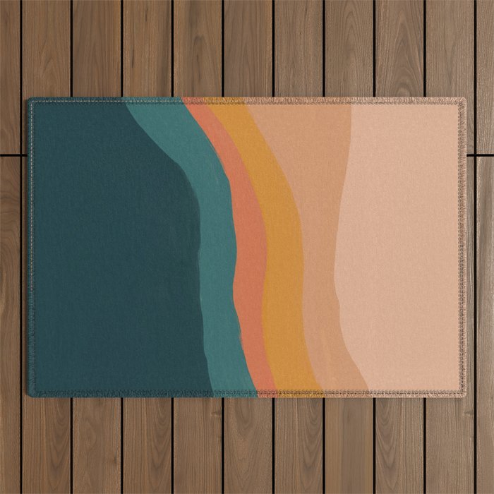 Waves On Sunset Hill | Waves Texture Design Outdoor Rug Gallery Image 1