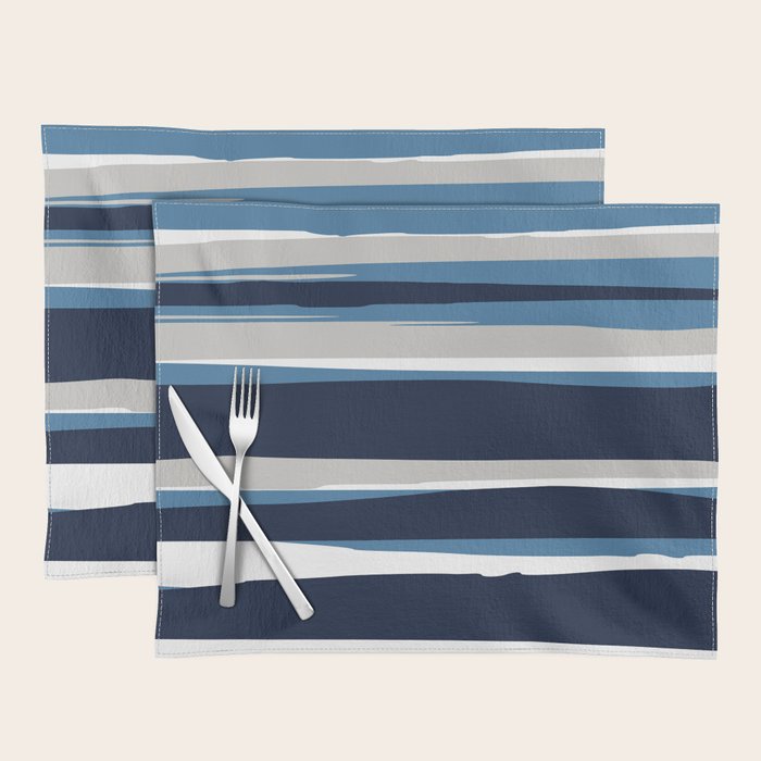 Ocean Beach Striped Landscape, Navy, Blue, Gray Placemat Gallery Image 1