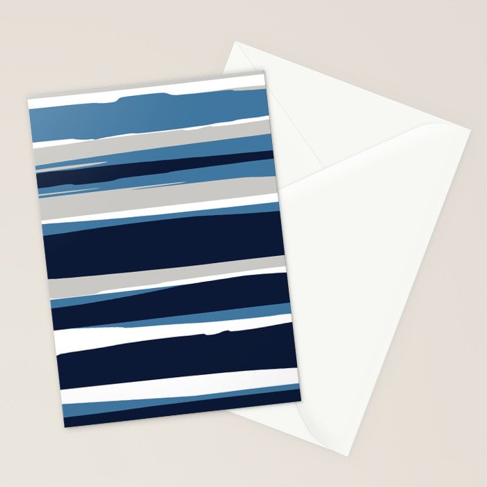 Ocean Beach Striped Landscape, Navy, Blue, Gray Stationery Card Gallery Image 2